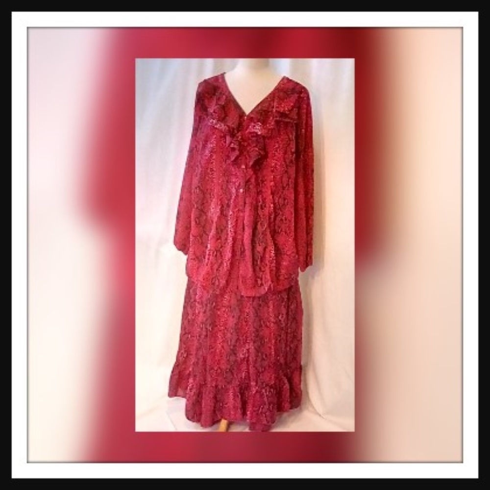 Denim 24/7 Maxi Skirt & Ruffled Blouse Size 16/18W